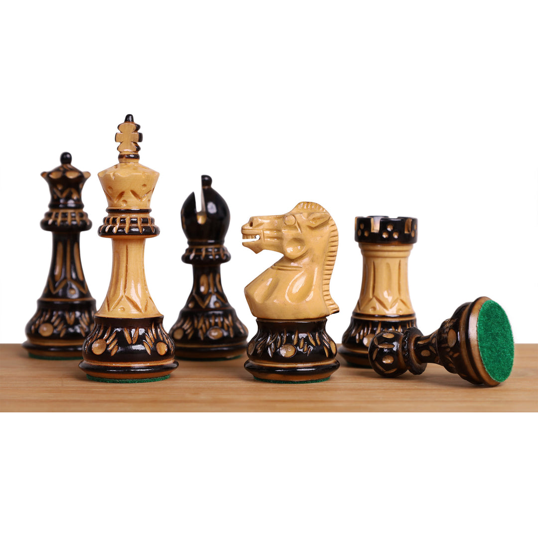 16" Laurel Series Burnt Carving Lacquered Staunton Chess Set – Magnetic Ebony & Maple Wooden Folding Board