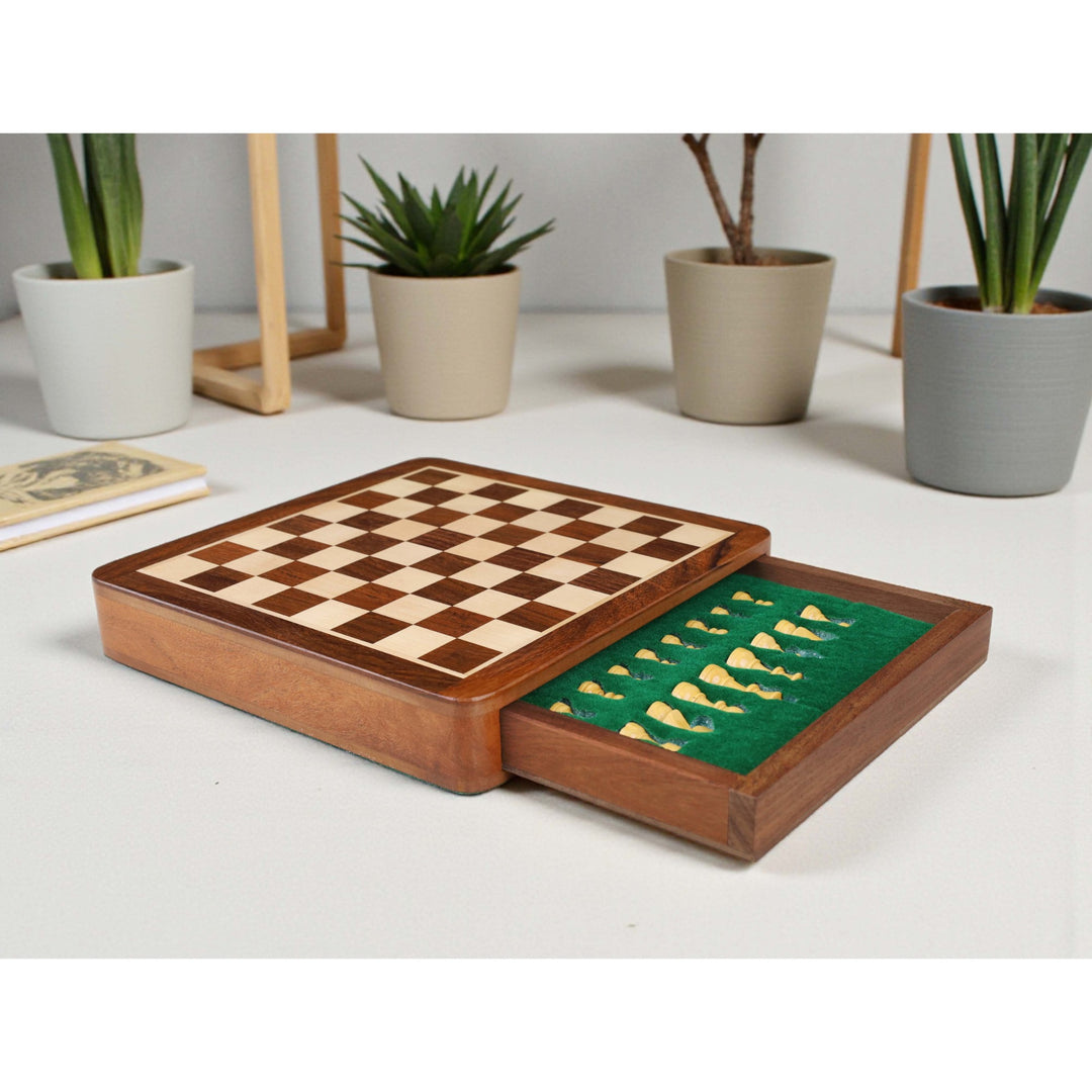 Large 10 inch Travel Chess set with Drawer - Magnetic Set - Golden Rose wood