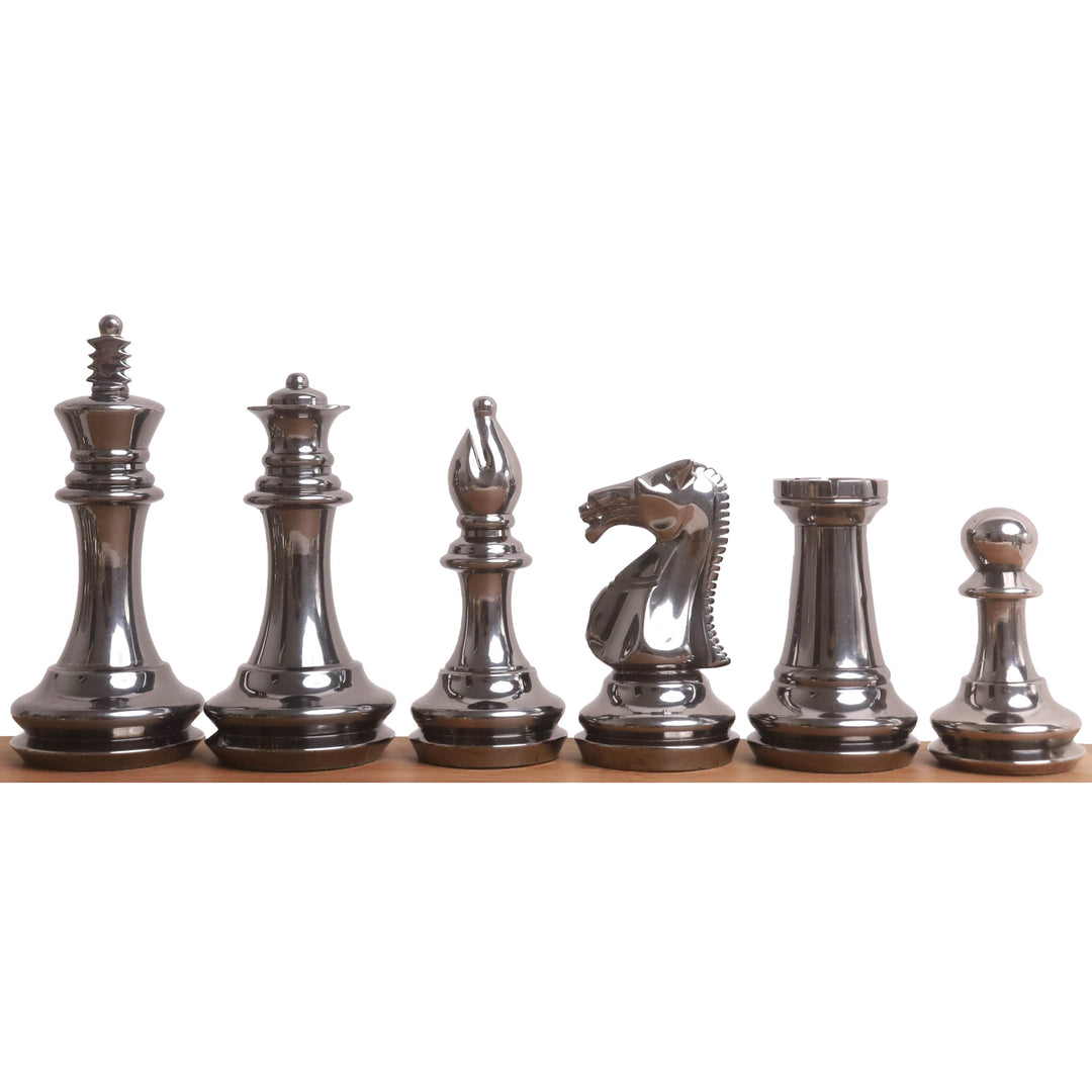 3.9" Fierce Knight Series Brass Metal Luxury Chess Set - Pieces Only - Metallic Gold & Grey - Warehouse Clearance - USA Shipping Only