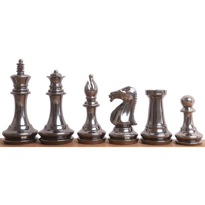 3.9" Fierce Knight Series Brass Metal Luxury Chess Set - Pieces Only - Metallic Gold & Grey - Warehouse Clearance - USA Shipping Only