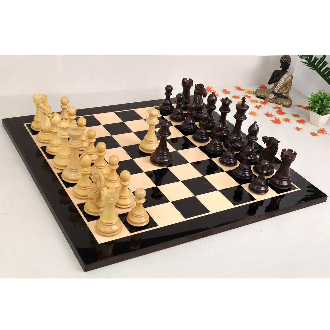 Complete 6.1" mammoth luxury chess set displayed on a polished printed wooden board.