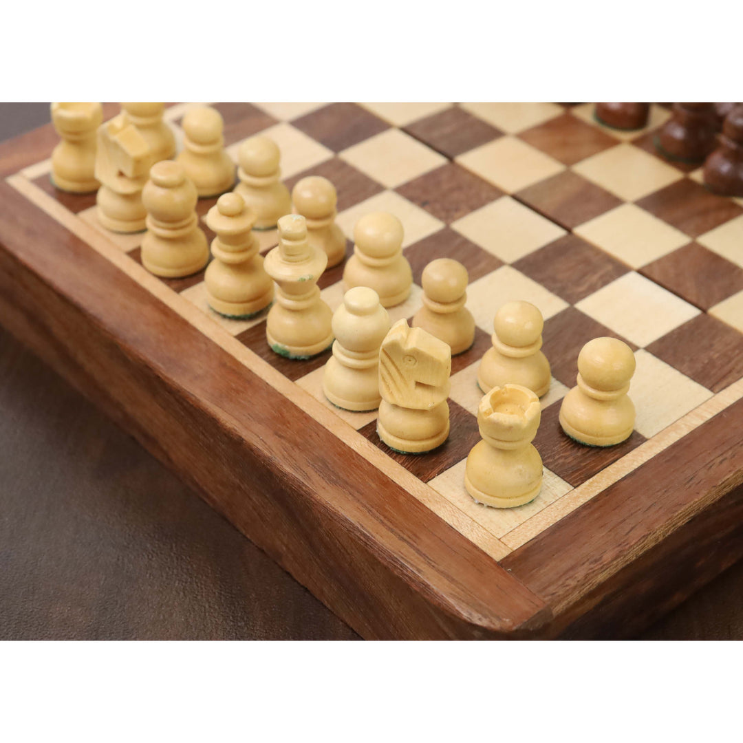 Slightly Imperfect Golden Rosewood Wooden Inlaid Magnetic Chess set 5" with Folding Board - Warehouse Clearance - USA Shipping Only