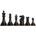 Lineup of genuine Ebony wood chess pieces from the 3.9" Lessing Staunton set, beautifully finished from King to Pawn.