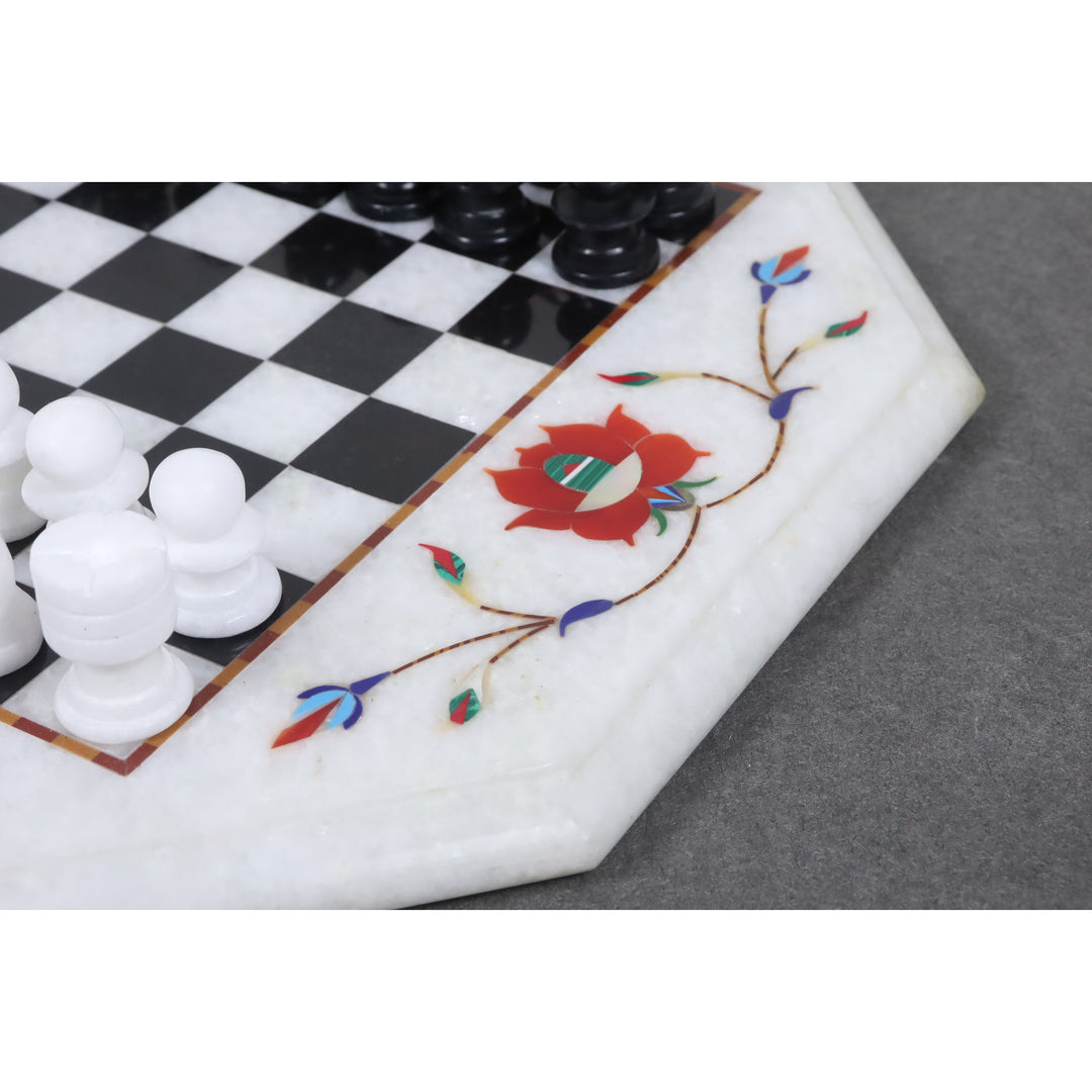 Marble Stone Chess Pieces & Board Set - Inlay Handcrafted Work - 12" board