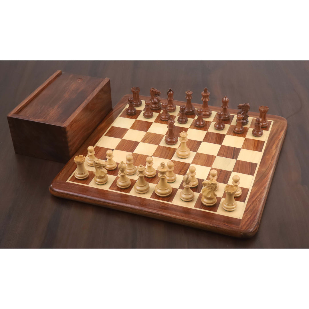3,1" Staunton-skaksæt med affaset bund - kun skakbrikker - vægtet gyldent rosentræ