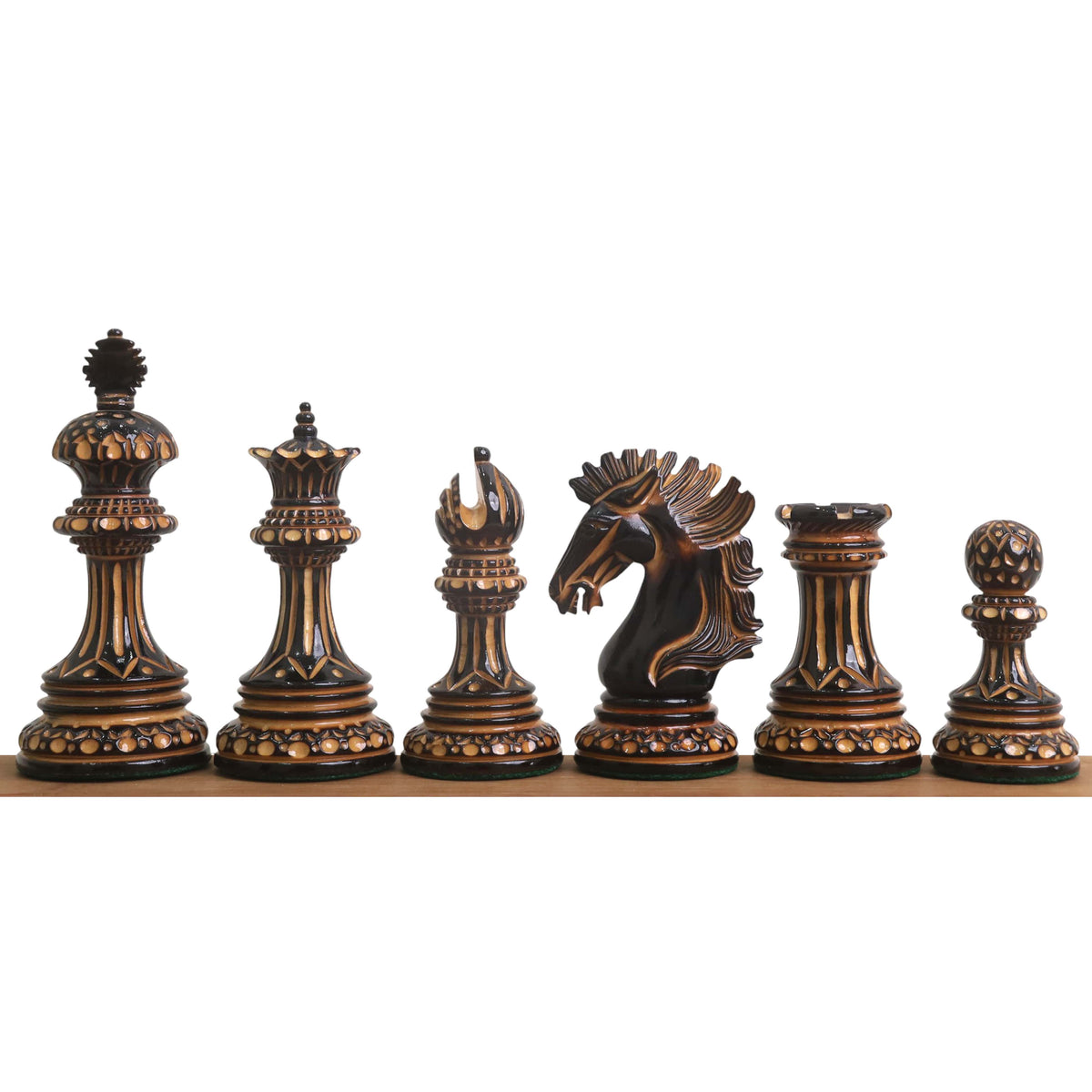 Alexandria Luxury Staunton Burnt Carving Chess Set- Chess Pieces Only - Triple Weighted - Lacquered Boxwood - Warehouse Clearance - USA Shipping Only