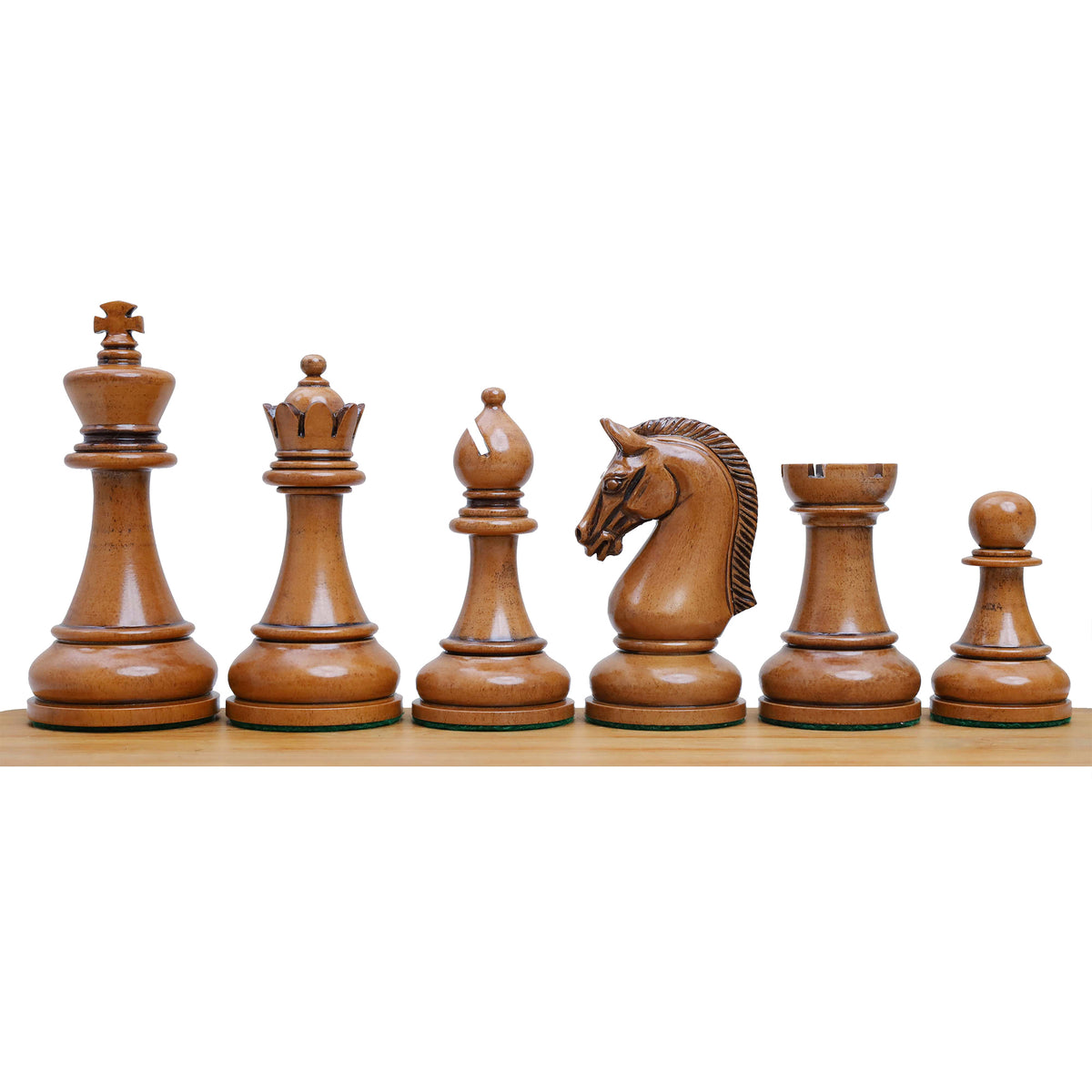 4,3" Sovereign Crown luksus-Staunton-skakspil – kun skakbrikker – lakeret, patineret buksbom og ibenholt – tredobbelt vægtet