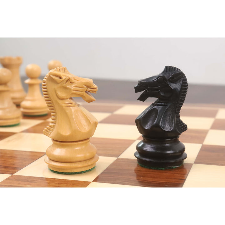 Jeu d'échecs Staunton 3.1" à base chanfreinée légèrement imparfait - Pièces d'échecs uniquement - Buis ébonisé lesté