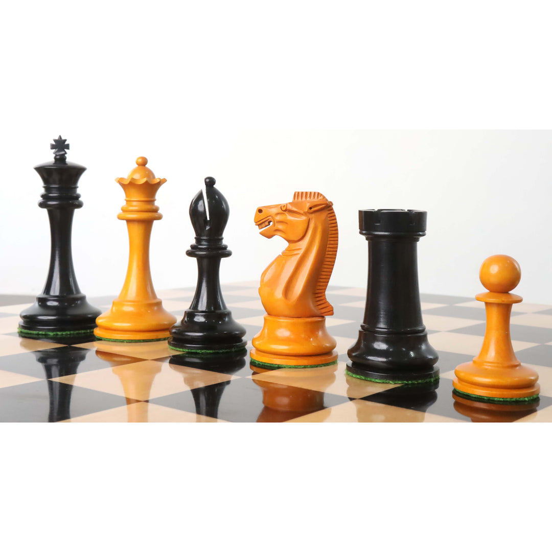 Jeu d'échecs légèrement imparfait du 19ème siècle reproduit par B & Co - Pièces d'échecs uniquement - Bois d'ébène véritable - 4.3″.