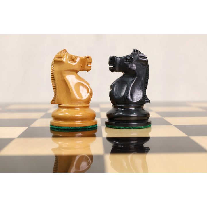 Combo of 1972 Championship Fischer Spassky Chess Set - Lacquered Distress Antiqued Boxwood & Ebony With Board and Box