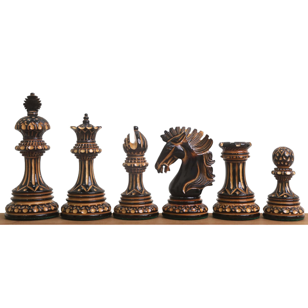 Slightly Imperfect Alexandria Luxury Staunton Burnt Carving Chess Set- Chess Pieces Only - Triple Weighted - Lacquered Boxwood