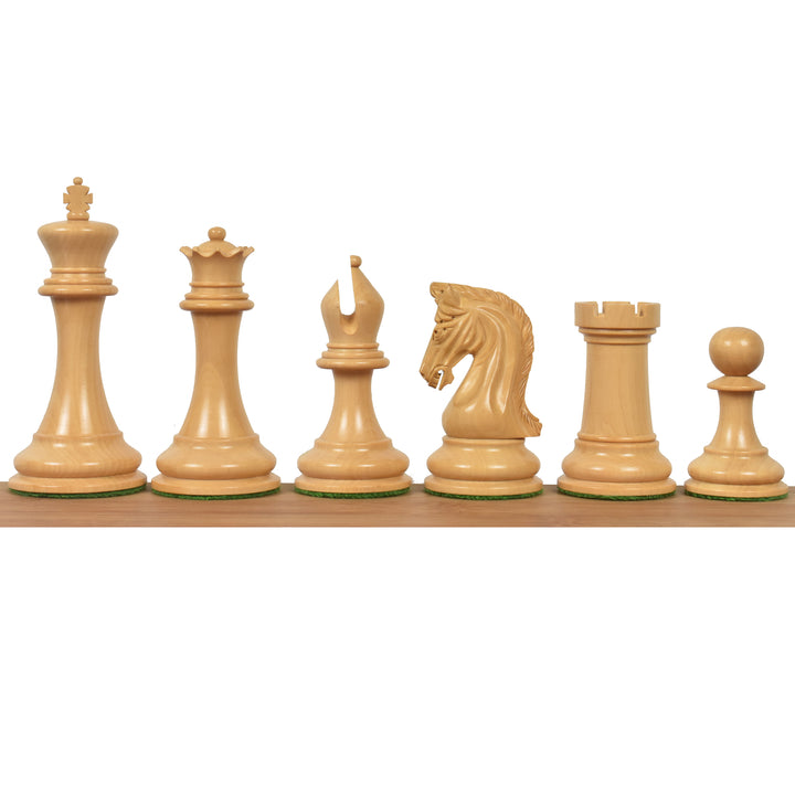 Pièces d'échecs en bois d'ébène Sinquefield Staunton Repro 2016 avec échiquier en bois d'ébène et d'érable massif de 21" au choix du joueur - finition mate et boîte de rangement en similicuir.