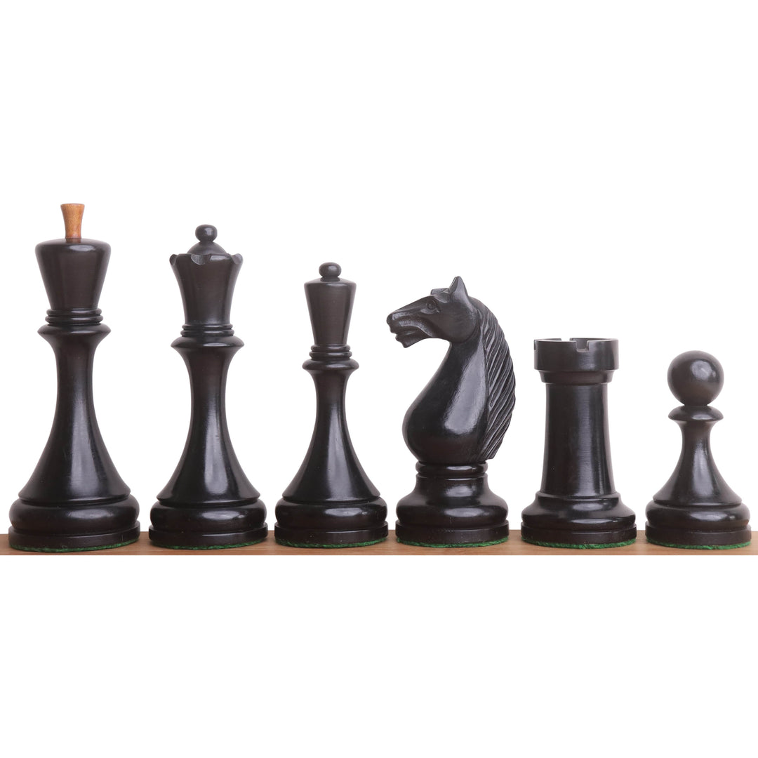 1935 Botvinnik Flohr-II Sovjet Schaakstukken Alleen Set - Distress Antiek Buxus & Gezwart Buxus - 4,4" Koning