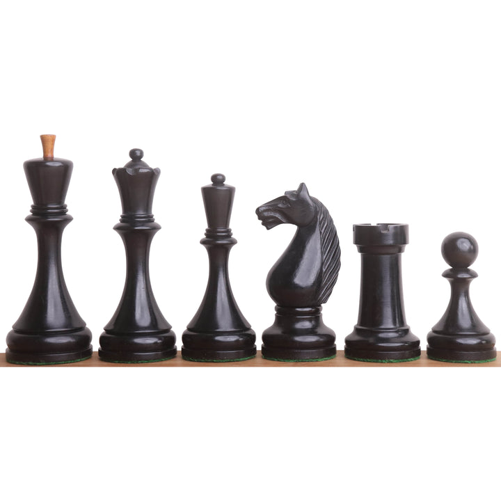 1935 Botvinnik Flohr-II Sovjet Schaakstukken Alleen Set - Distress Antiek Buxus & Gezwart Buxus - 4,4" Koning
