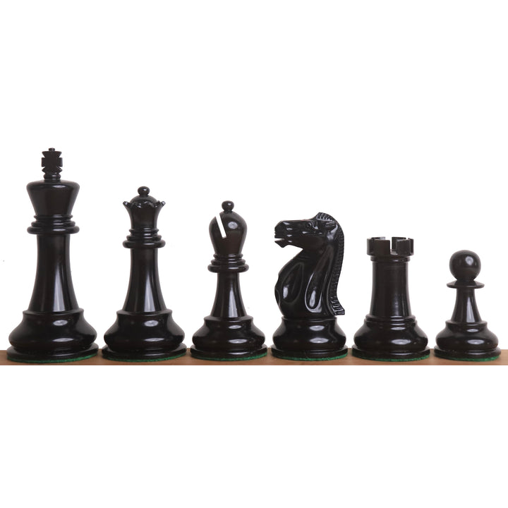 Légèrement imparfait 3.9" Jeu d'échecs Lessing Staunton - Pièces seulement - Bois d'ébène naturel et buis laqué antique