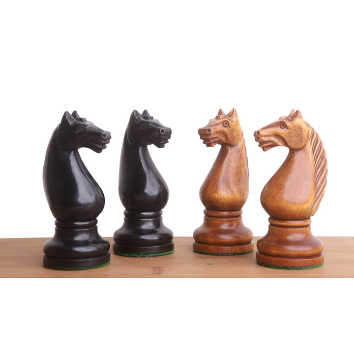 Nieznacznie niedoskonały zestaw radzieckich figur szachowych Botvinnik Flohr-II z 1935 roku - Antyczne drewno bukszpan i ebonizowane bukszpan - 4,4" król