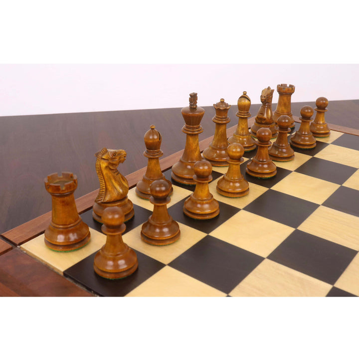 Slightly Imperfect 3.6" Golden Castle Craftsman Reproduction Chess Set - Chess Pieces Only - Antiqued & Ebonised Boxwood