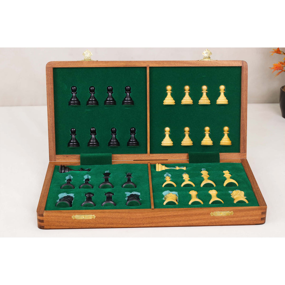16" Craftsman Folding Magnetic Travel Chess Set – Ebony & Maple Wood Board with Ebonized Pieces | Luxurious Gift Set