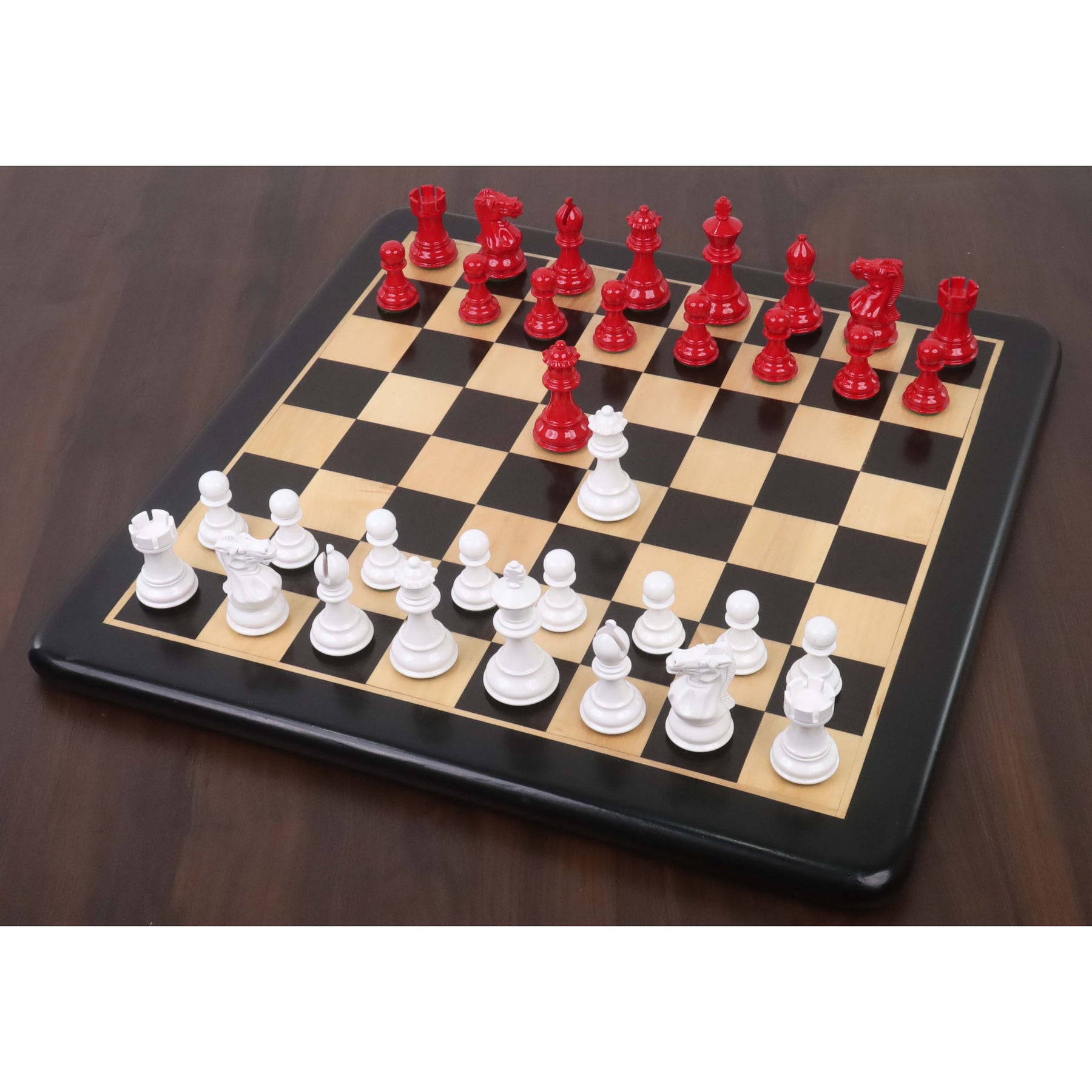3" Pro Staunton Chess Pieces – Red & White Wood