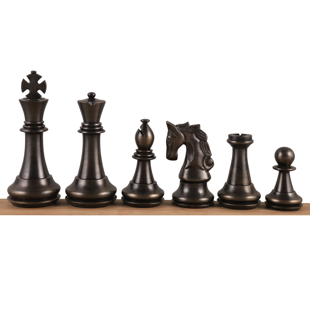 4.3" Staunton Inspired Brass Metal Luxury Chess Set- Chess Pieces Only Set-Silver & Antique - Warehouse Clearance - UK Shipping Only