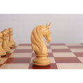Side view of the intricately hand carved boxwood knight from the Bath luxury Staunton chess pieces.