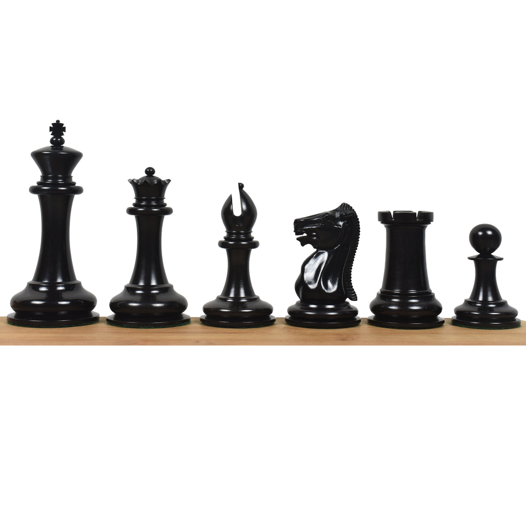 Slightly Imperfect 1849-50 Leuchars Cook Staunton Chess Set - Chess Pieces Only - Ebony Wood & Antiqued Boxwood - 4.5"