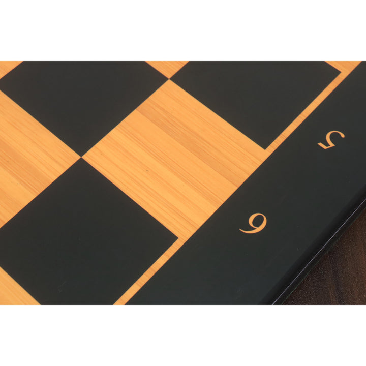 Nieznacznie niedoskonała 21” drewniana plansza szachowa z notacją - antyczne drewno bukszpan i heban - kwadrat 55 mm - matowe wykończenie