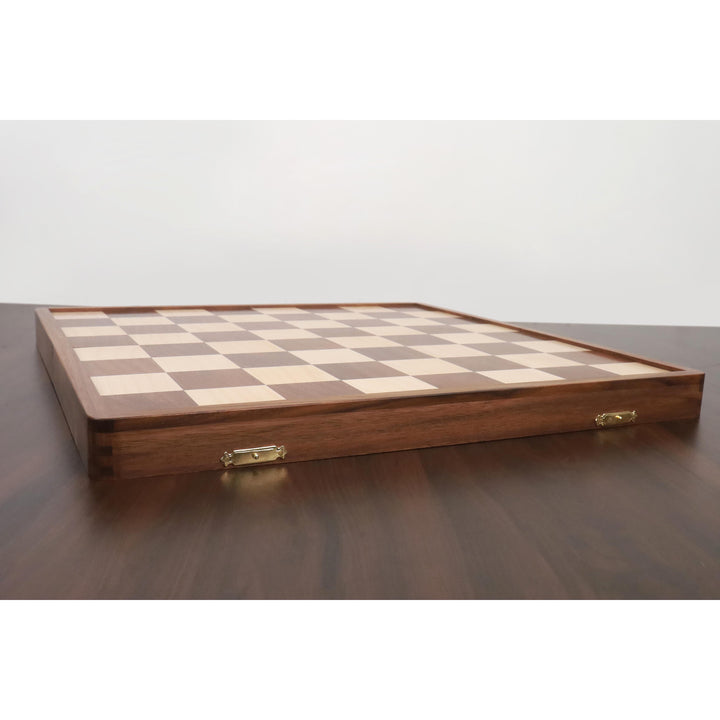Slightly Imperfect 1950's Dubrovnik Chess Board Folding Style in Golden Rosewood & Maple Wood with Internal Storage - 57 mm square