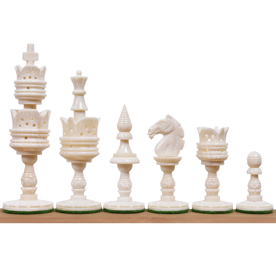 4.1" Lotus Series Hand Carved Chess Set- Chess Pieces Only - Camel Bone - Warehouse Clearance - USA Shipping Only