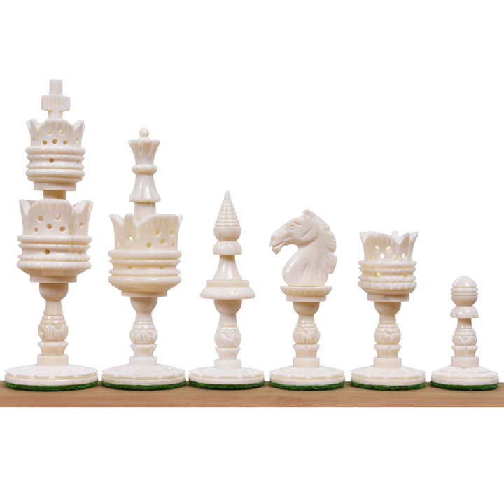 4.1" Lotus Series Hand Carved Chess Set- Chess Pieces Only - Camel Bone - Warehouse Clearance - USA Shipping Only