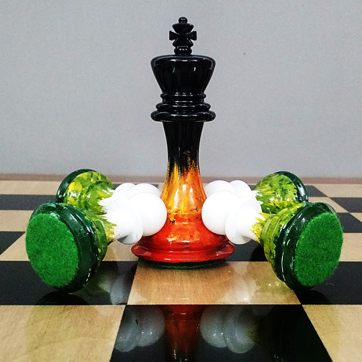 Slightly Imperfect 4.1" Fire & Ice Painted Staunton Weighted Wooden Chess Set- Chess Pieces Only Extra queens