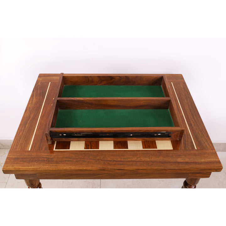 Combo of 30" Chessmaster's Series Golden Rosewood Chess Table with 4.1" Pro Staunton Weighted Golden Rosewood Pieces with Storage Drawers
