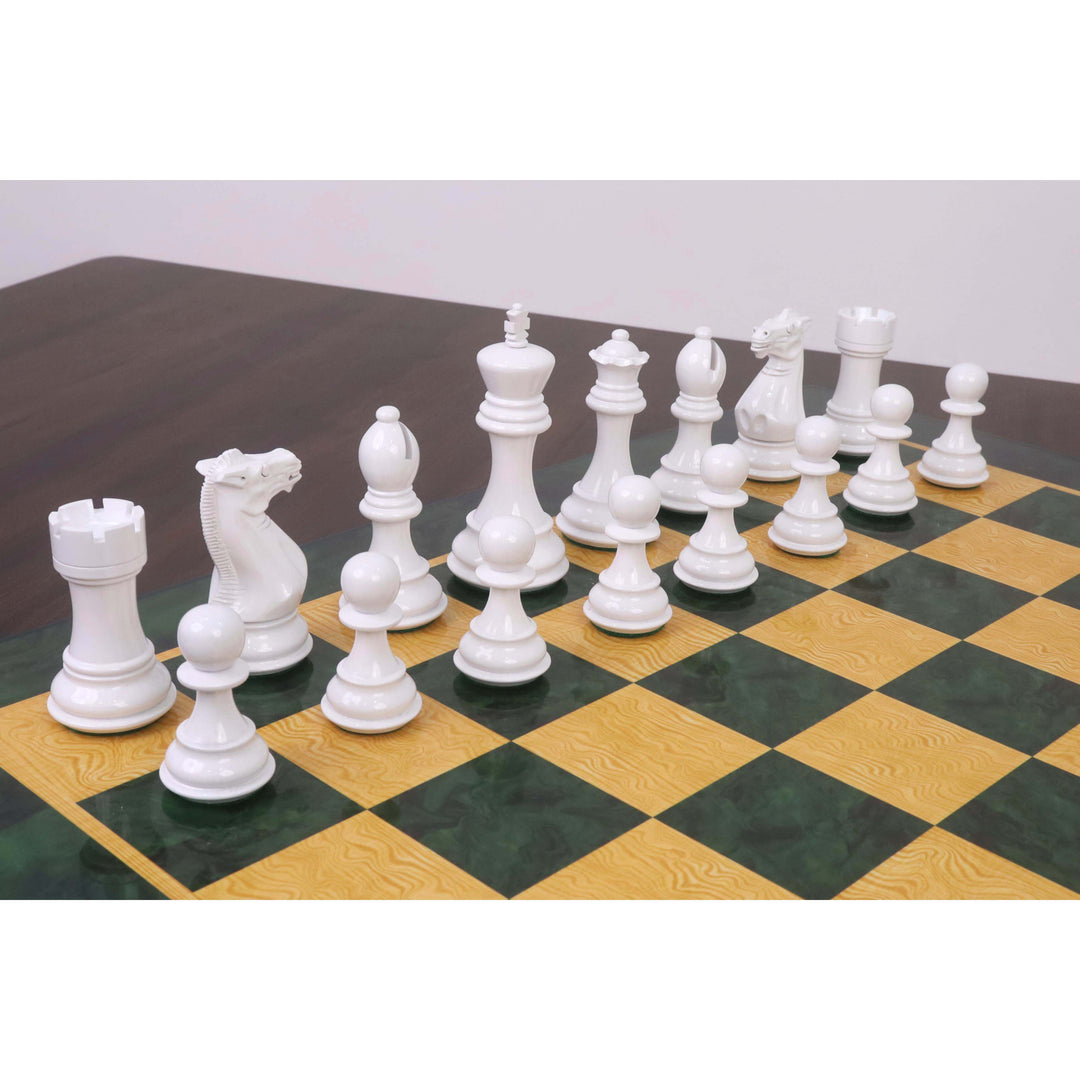 4.1" Pro Staunton Weighted Green & White Painted Wooden Chess Set- Chess Pieces Only