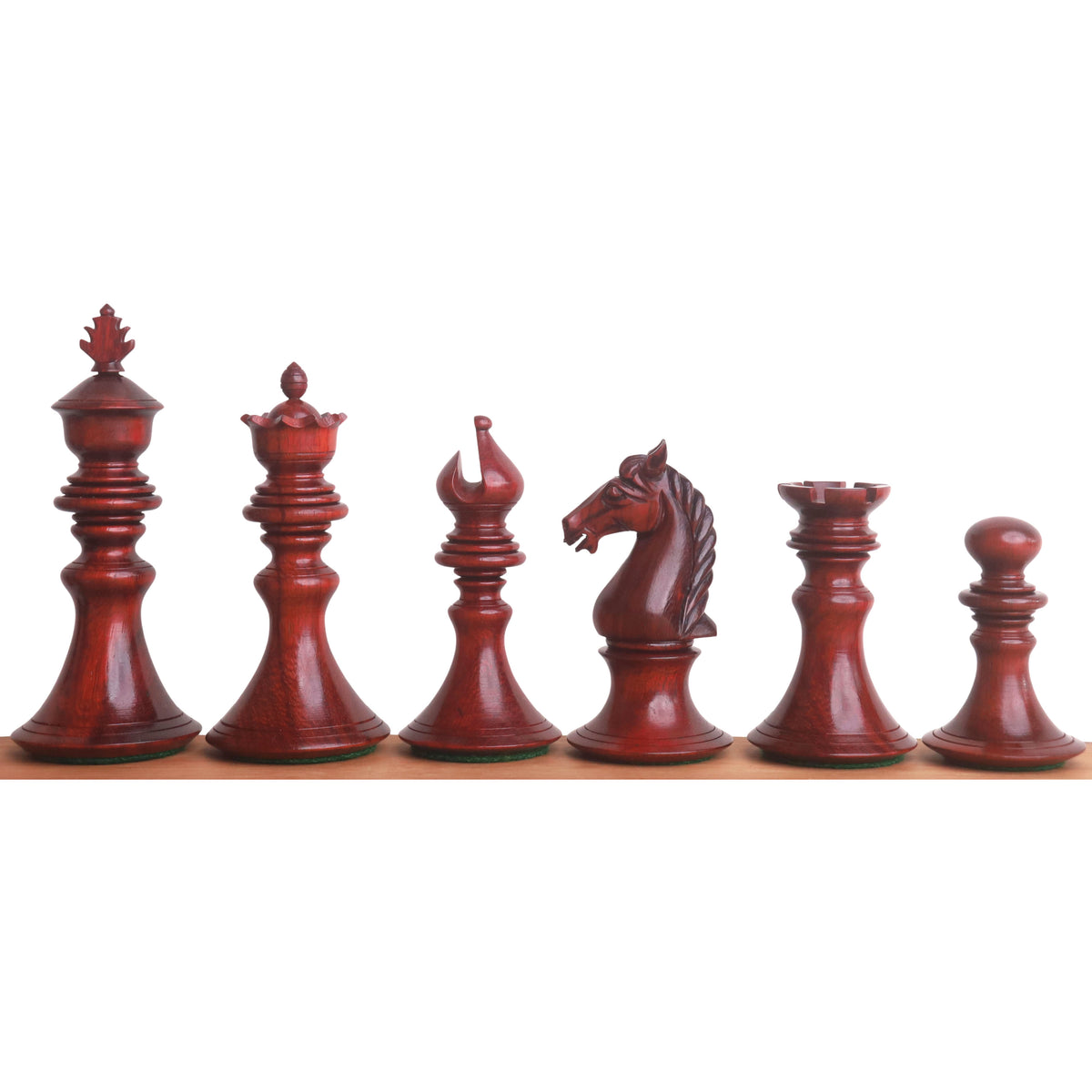 Dark bud rosewood Staunton chess pieces from the Aristocrat series.