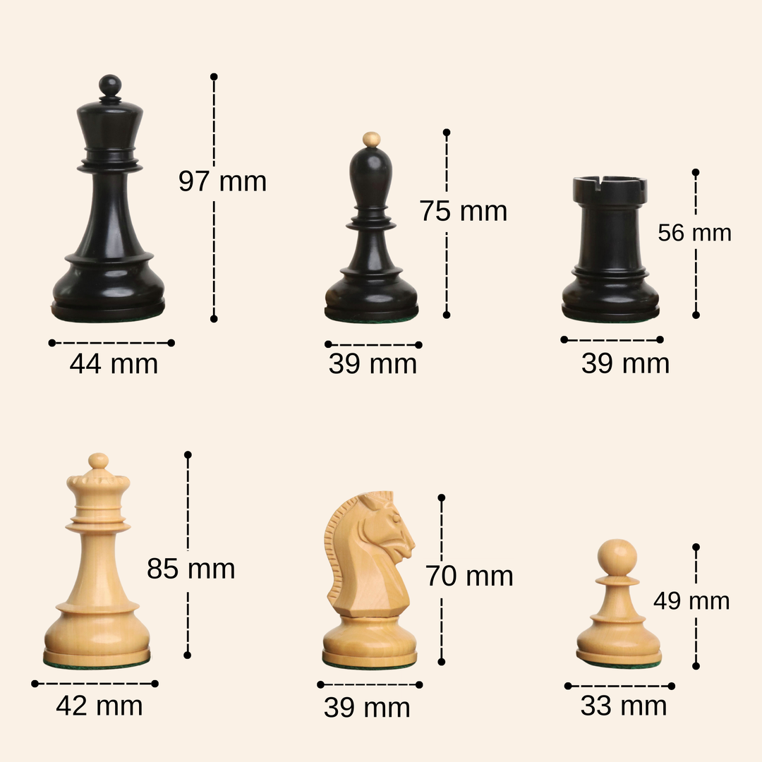 1950s' Fischer Dubrovnik Chess Set- Chess Pieces Only - Ebony & Boxwood - 3.8 " King