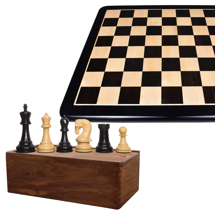 4" Leningrad Staunton Ebonised Boxwood Schachfiguren mit 21" Massivholzbrett aus Ebenholz & Ahorn und Golden Rosewood Aufbewahrungsbox