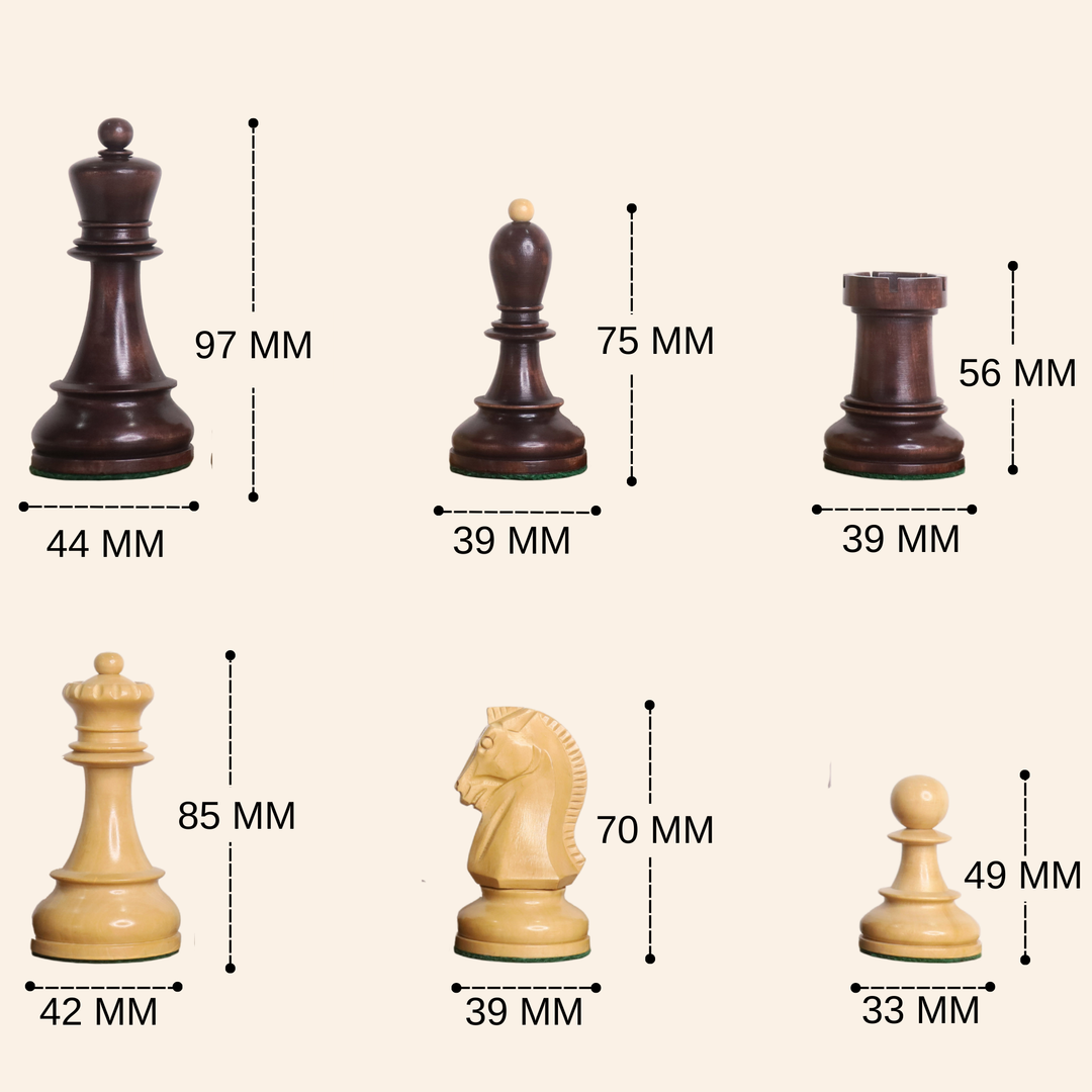 1950s' Fischer Dubrovnik Chess Set- Chess Pieces Only - Mahogany Stained & Boxwood - 3.8" King
