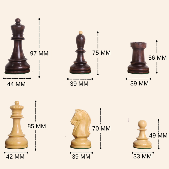 1950s' Fischer Dubrovnik Chess Set- Chess Pieces Only - Mahogany Stained & Boxwood - 3.8" King