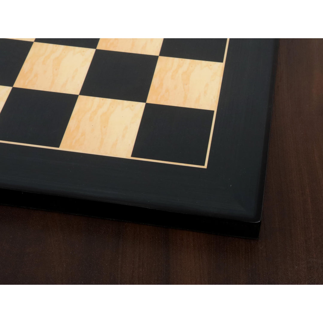 Detailed view of 45mm ebony and maple printed squares with a decorative white inlay border.