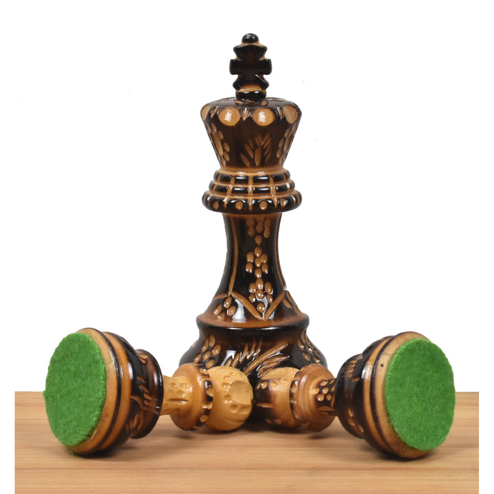 Slightly Imperfect 3.75" Artisan Carving Burnt Zagreb Chess Pieces with Storage Box - Warehouse Clearance - USA Shipping Only