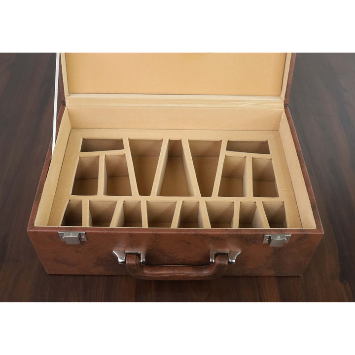 Signature Leatherette Coffer Storage Box - Tan Brown - Chess Pieces upto 4" - Warehouse Clearance - USA Shipping Only