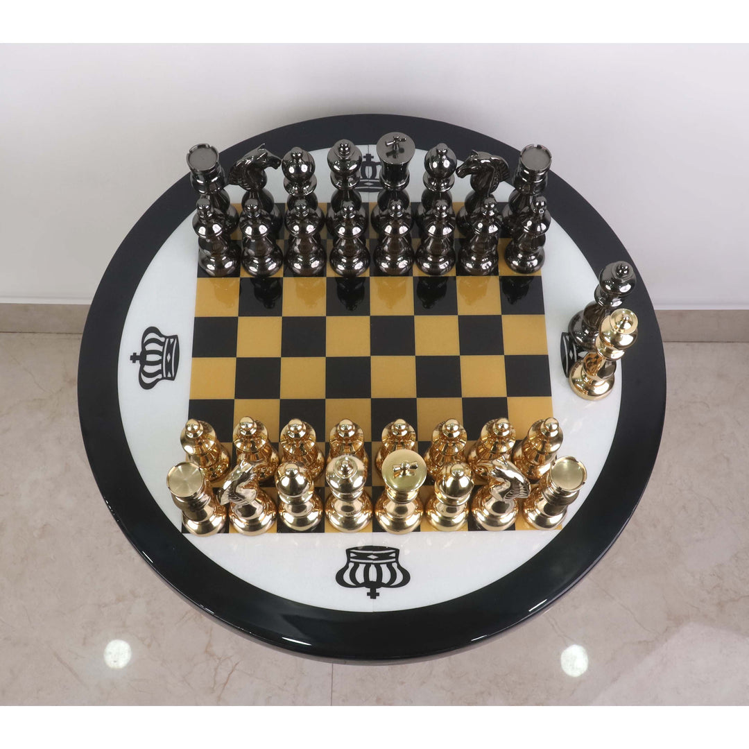 17" Minimalist Brass Metal Luxury Chess Pieces, Board and Table Set - 21" Height - Warehouse Clearance - Europe Shipping Only