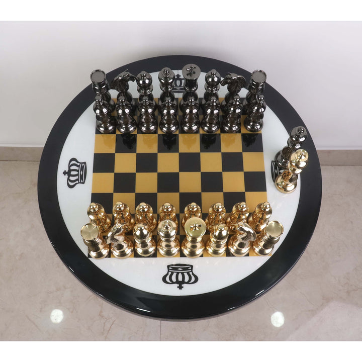 17" Minimalist Brass Metal Luxury Chess Pieces, Board and Table Set - 21" Height - Warehouse Clearance - Europe Shipping Only