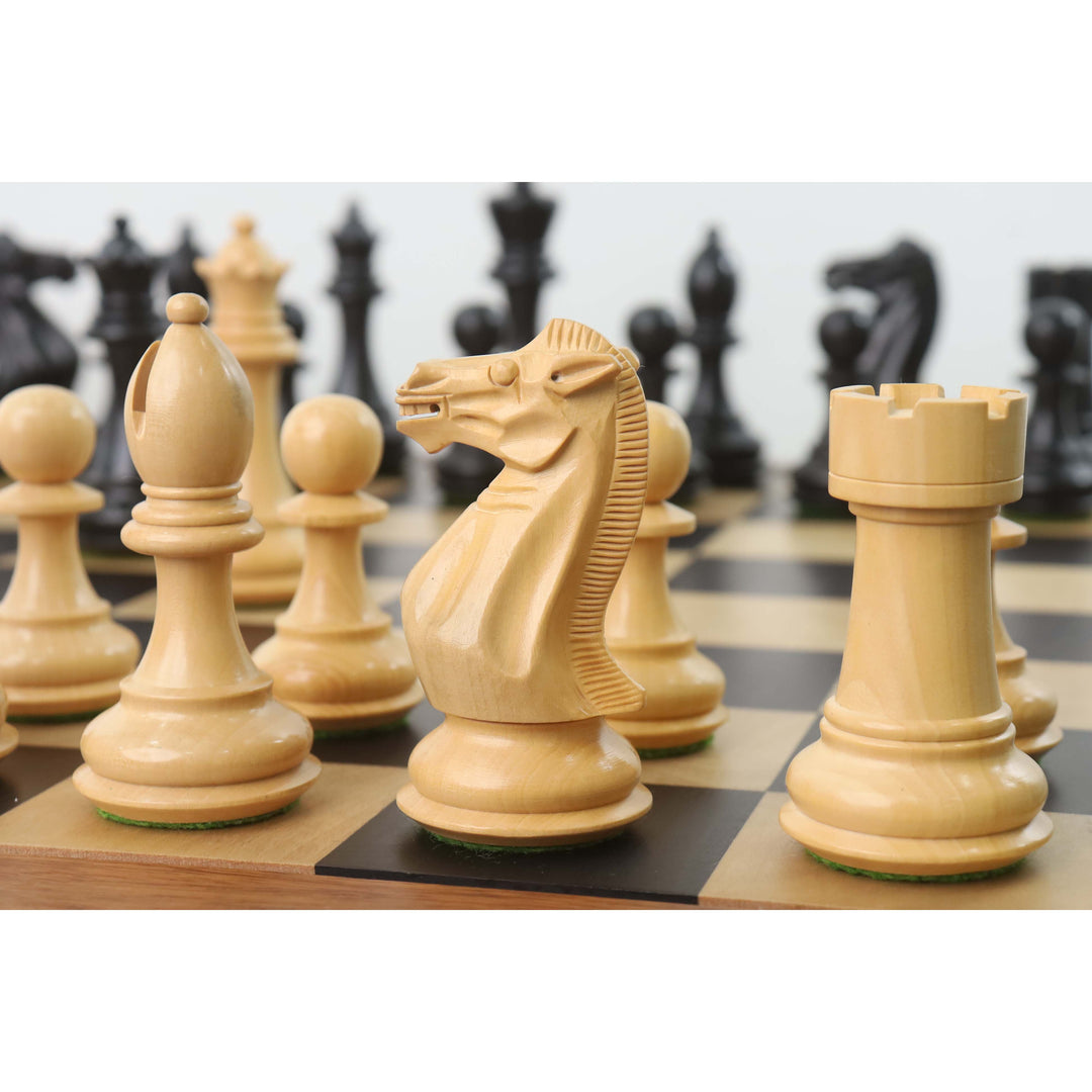 Combo af 4,1" Pro Staunton Weighted Ebonised Chess Pieces med 21" bræt og opbevaringsboks i træ