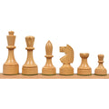 Light boxwood 3.8" Bundesform German Staunton chess pieces lined up from King to Pawn.