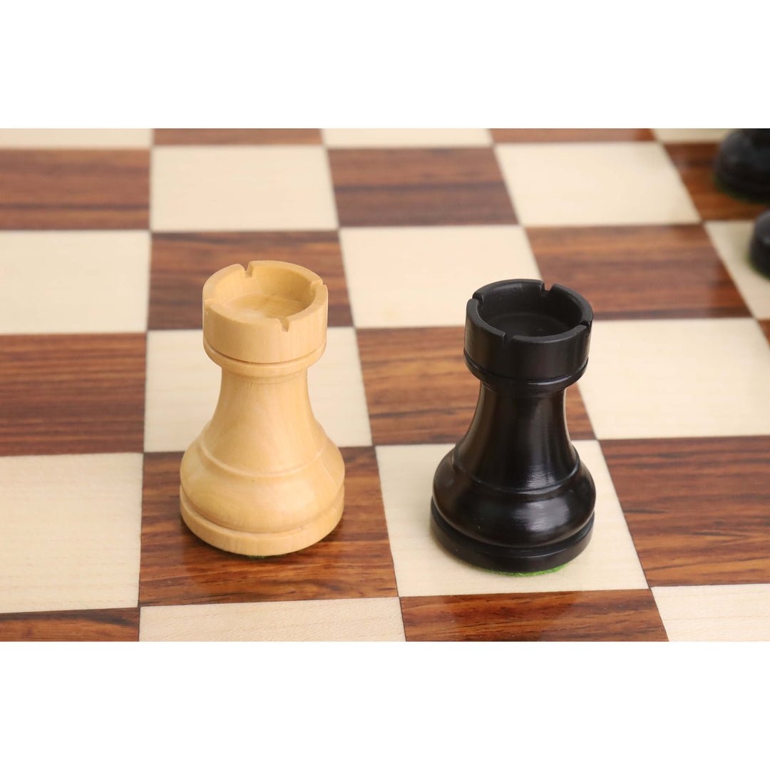 Combo of Compact Size Tournament Chess set - Pieces in Ebonised Boxwood with Board and Box