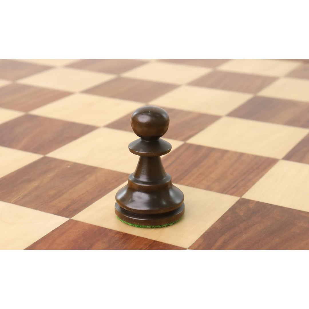 Slightly Imperfect Improved French Lardy Chess Set- Chess Pieces Only - Walnut Stained boxwood - 3.9" King