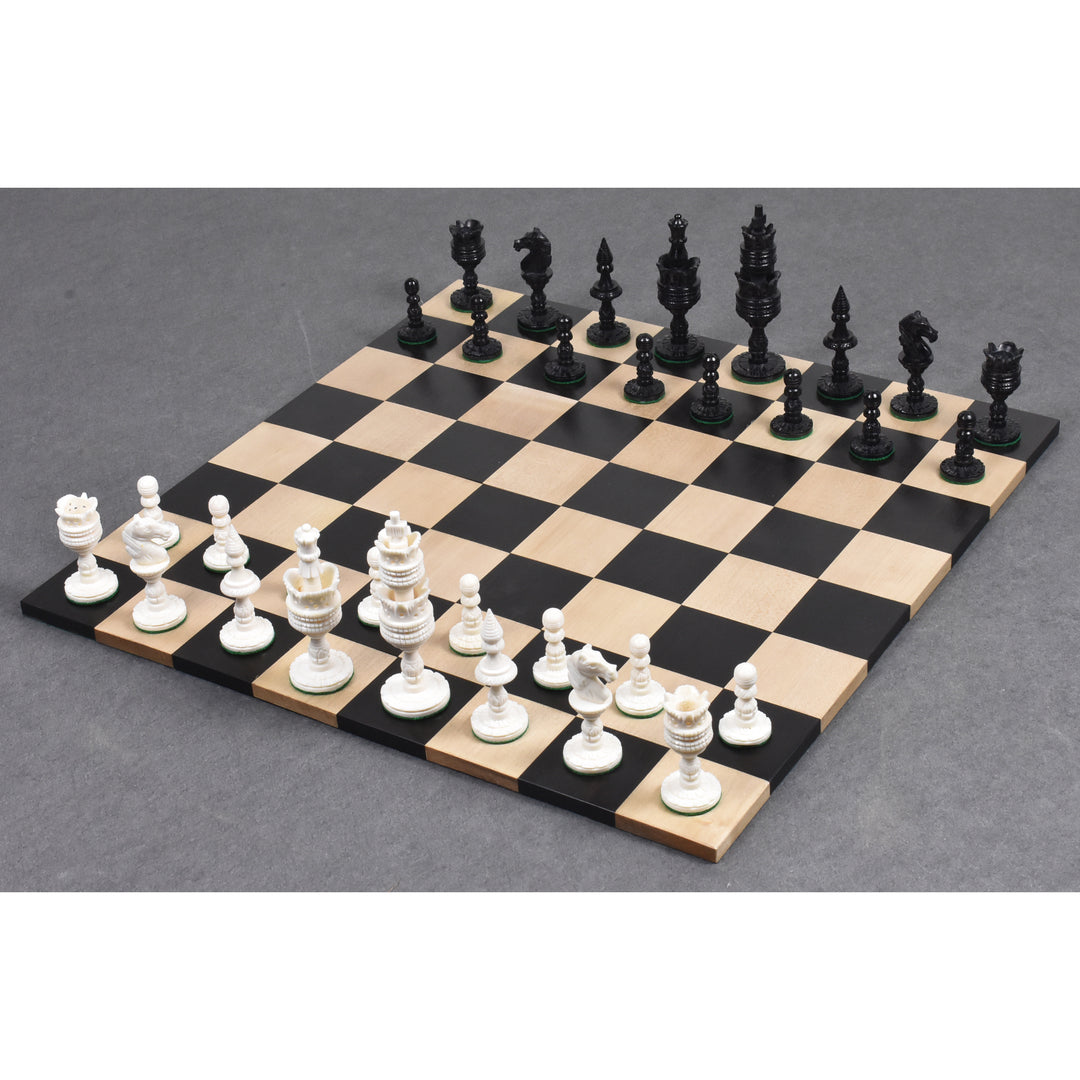4.1" Lotus Series Hand Carved Chess Set- Chess Pieces Only - Camel Bone - Warehouse Clearance - USA Shipping Only