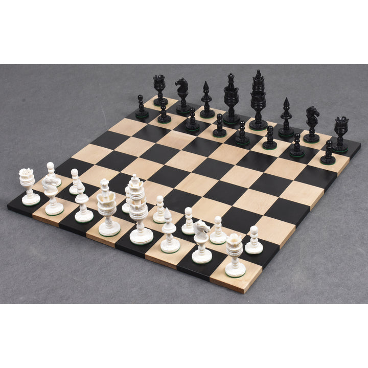 4.1" Lotus Series Hand Carved Chess Set- Chess Pieces Only - Camel Bone - Warehouse Clearance - USA Shipping Only