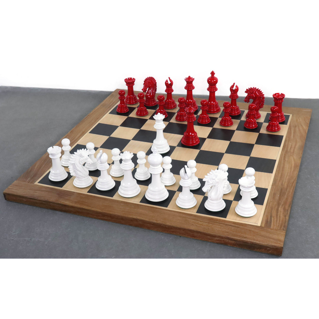 Slightly imperfect 4.6" Mogul Staunton Luxury Chess Set - Chess Pieces Only - White & Red Lacquered Boxwood